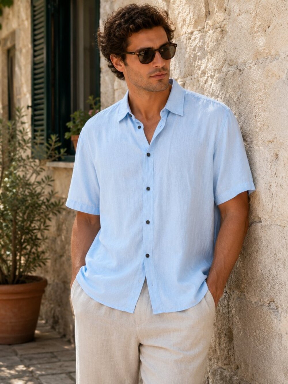 Vince Light Blue Linen Blend Short Sleeve Button Up Shirt Men’s XXL Resort